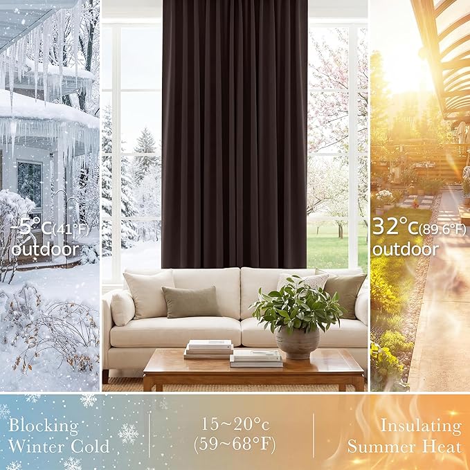 PONY DANCE Short Window Curtains - Back Tab Valances Home Decor Small Panels Light Block for Nursery/Bay Windows Bathroom, 42 Wide x 36 Inches Long, Brown, 2 Pieces