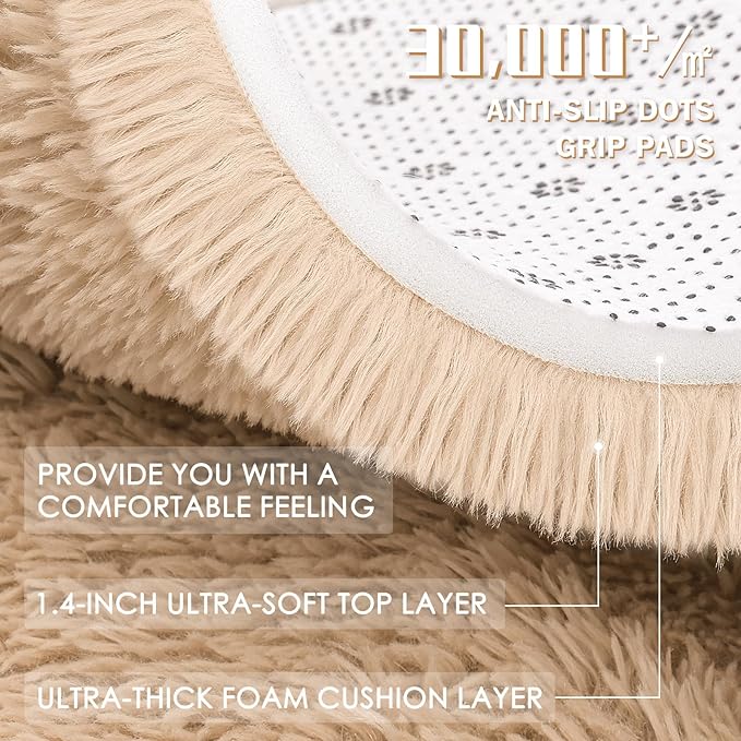 OLANLY 2x12 Machine Washable Runner Rugs for Hallway, Soft Fluffy Shaggy Bedside Rugs for Bedroom, Living Room, Indoor Floor Carpet for Kids Girls and Boys, Nursery Rooms, Home Decor Aesthetic, Beige