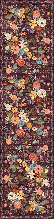 Rug for Hallways Kitchen Rug 3x7, Non Slip Washable Rugs with Rubber Backing Soft Floral Carpet Runner for Hallways, Kitchen, Laundry, Bedroom, Bathroom(3 x 7, Purple)