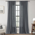 Dark Gray Curtains for Living Room Back Tab Modern Farmhouse Semi Sheer Gray Curtains 90 inches Long 2 Panels Set Muted Neutral Window Curtain for Dining Room Bedroom 52x90