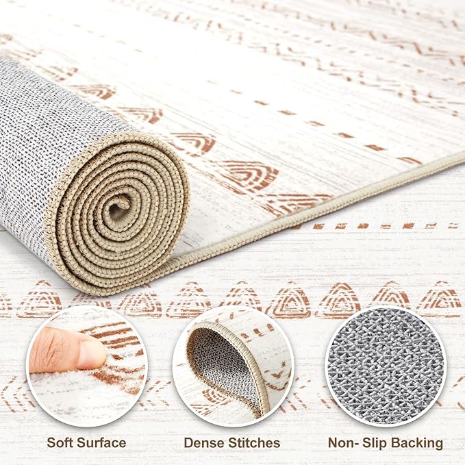 Nakagishi Area Rug Living Room Rugs: 6x10 Large Soft Machine Washable Boho Moroccan FarmNeutral Stain Resistant Indoor Floor Carpet for Bedroom Under Dining Table Home Office Decor-Cream Brown