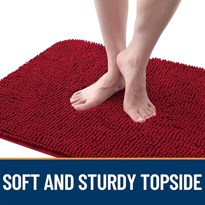 OLANLY Dog Door Mat for Muddy Paws 47x20, Absorbs Moisture and Dirt, Absorbent Non-Slip Washable Doormat, Quick Dry Chenille Mud Mat for Dogs, Entry Indoor Entryway Carpet for Inside Floor, Red