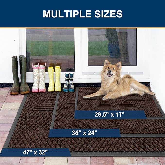 Smiry Front Door Mat Outside Entrance, Heavy Duty Sturdy Natural Rubber Doormat, Trap Dirt and Moisture, Easy Clean Low Profile Welcome Floor Mats for Indoor Outdoor Entry, 47x23 Inch, Dark Brown