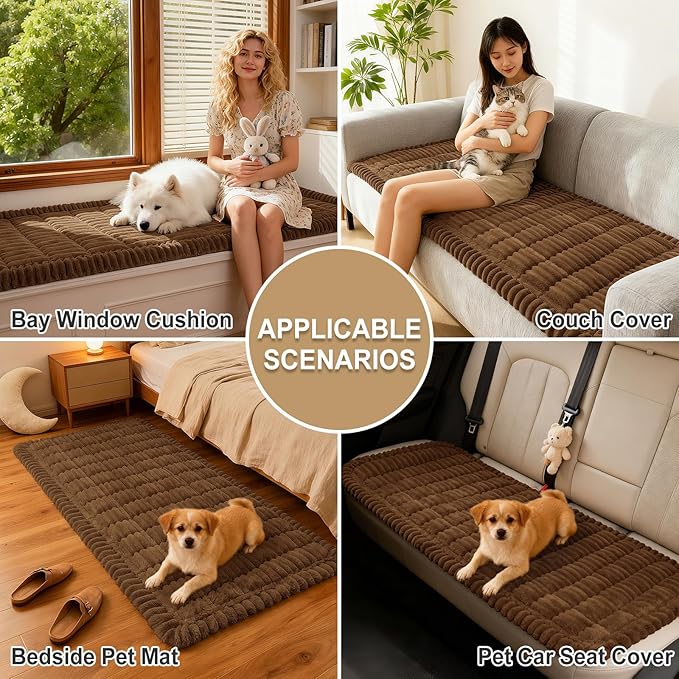 hyha Couch Covers for Dogs Washable, Non Slip Plush Dog Sofa Protectors, Fuzzy Pet Couch Covers for 3 Cushion Sofa Pet Friendly (Brown, 27.6" x 70.9")
