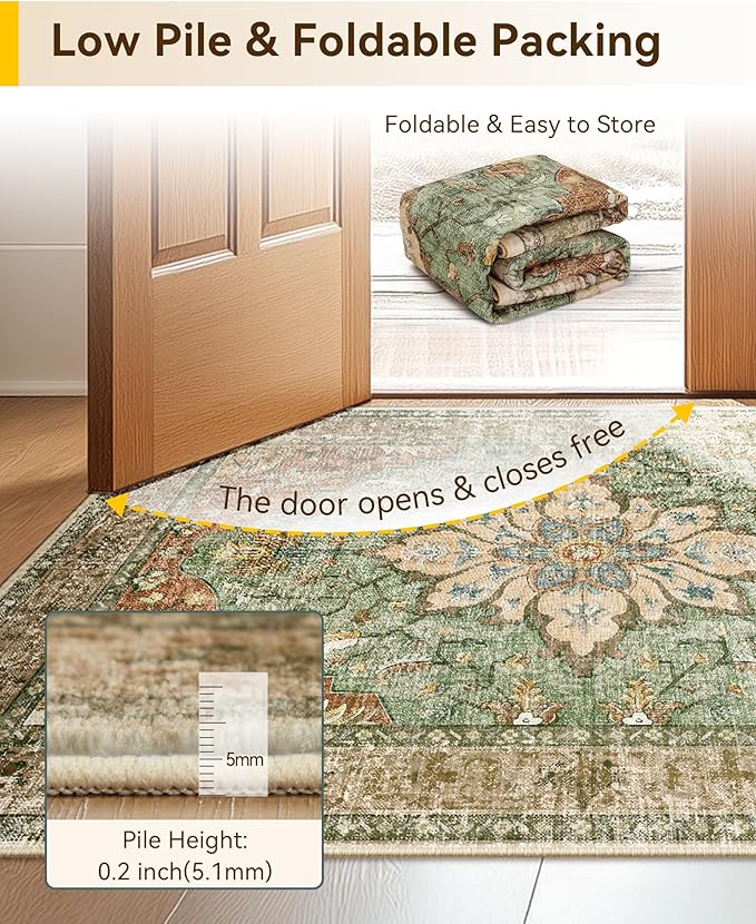 RELEANY Area Rugs Square 10ft Washable Non-Slip, Floral Vintage Distress Print Pattern Medallion Carpet for Living Room Bedroom Dining Room, Brick Red Rust Neutral Brown Burnt Orange Green