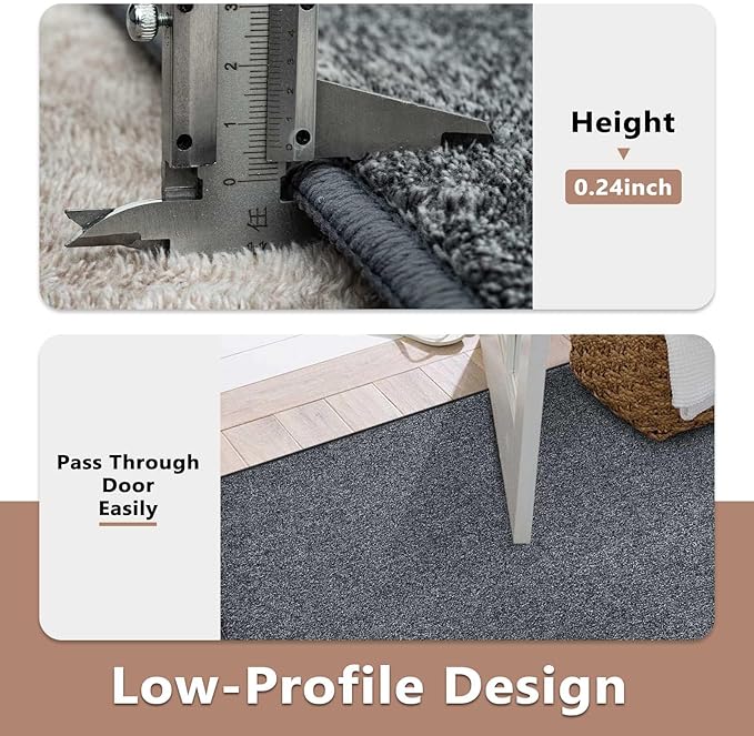 FinRèc 4x6 Washable Area Rugs for Bedroom Living Room, Low Pile Thin Rug Solid Color, Non-Slip Carpet Indoor for Home Decor (Grey)