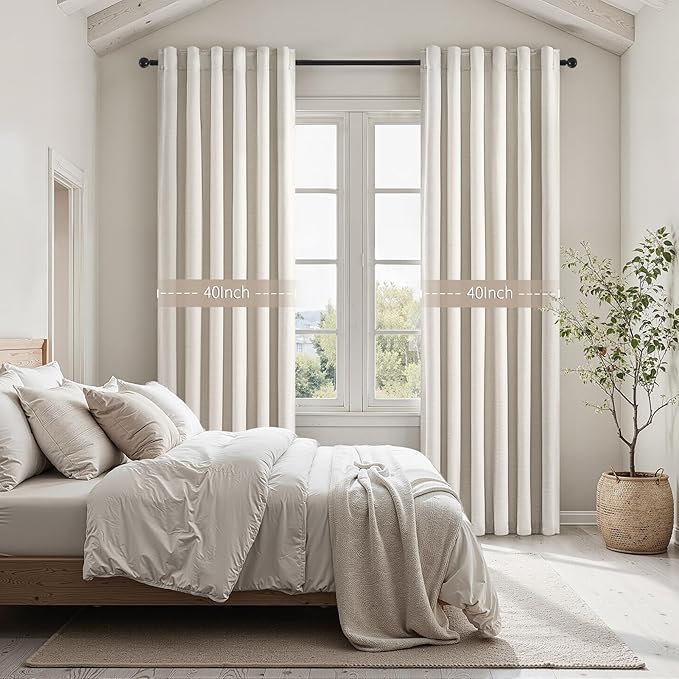 Topfinel 108 Inch Extra Long Ivory Birch Curtains for Living Room 100% Blackout Insulating Sound Proof Wide Drapes for Window Treatments Curtains with Hooks and Rings Natural Birch (W40 x L108 x 2)