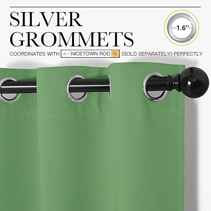 NICETOWN Bedroom Curtains Blackout Drapery Panels, 2 Panels, 70 x 72 inches, Forest Green, Three Pass Microfiber Thermal Insulated Solid Ring Top Blackout Window Curtains/Drapes