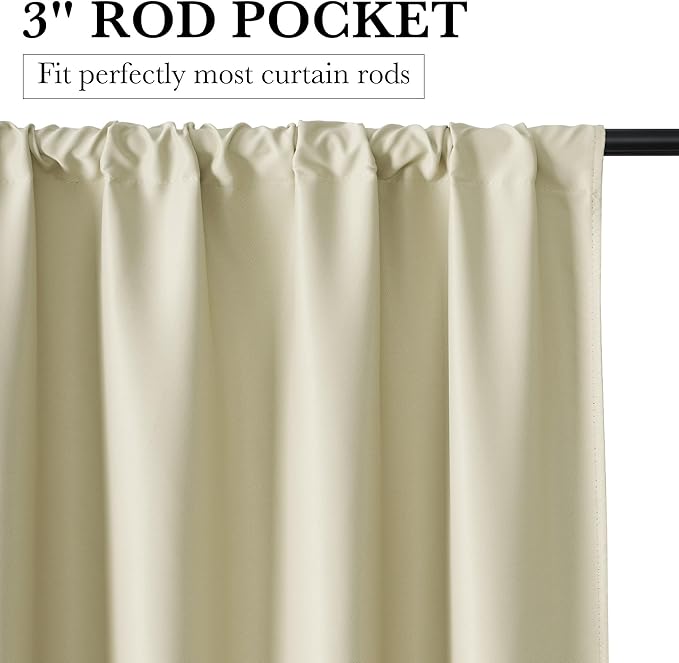 RYB HOME 100% Blackout Bathroom Curtains Over Sink 24 inches Long, Heat & UV Blocking Total Room Darkening Noise Reducing Curtains for Basement RV Campers, Beige, 2 Panels Set