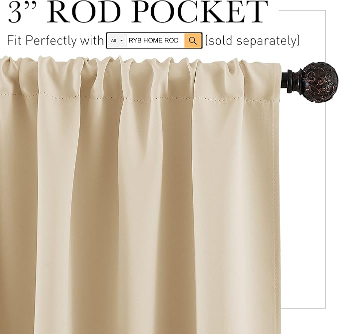 RYB HOME Large Curtains for Bedroom 84 inches Long 2 Panels Set, Privacy Thermal Insultaed Sunlignt Heat Blocking Drapes for Sliding Patio Door, Width 70 by Length 84, Biscotti Beige