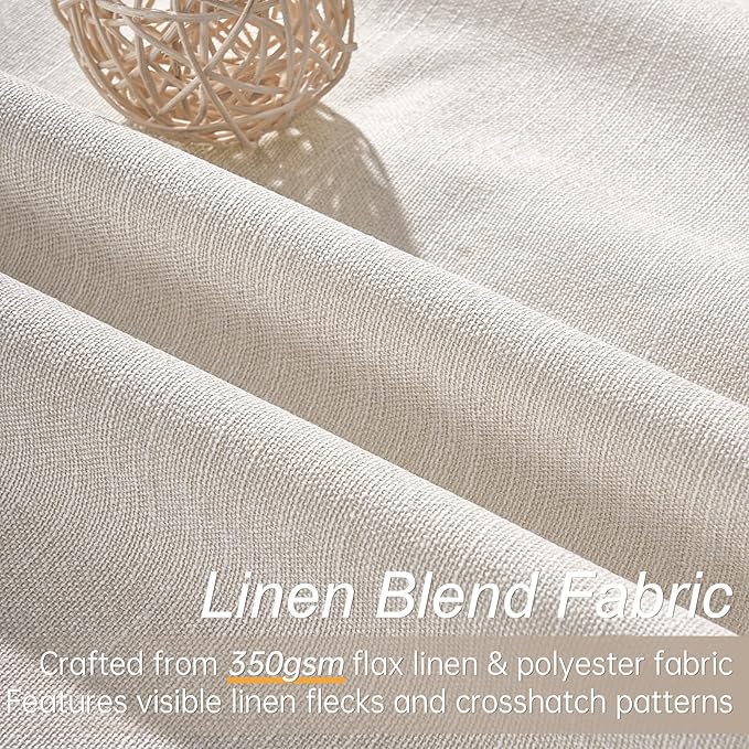 Topfinel Linen Blackout Curtains 96 Inch Long, Boho Farmhouse Ivory Birch Viral Drapes Pinch Pleated Curtains with Hooks for Living Room, Neutral 8 FT Back Tab Bedroom Curtains 52" X 96" 2 Panels
