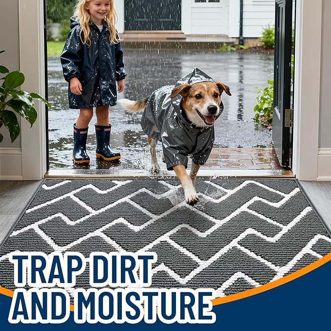 OLANLY Front Door Mat, Non-Slip Rubber Backing, Dirt Resistant and Absorbent, Washable, Easy to Clean Low-Profile Indoor Doormat for Back Door, Entryway, Inside Entrance, 32x20, Charcoal