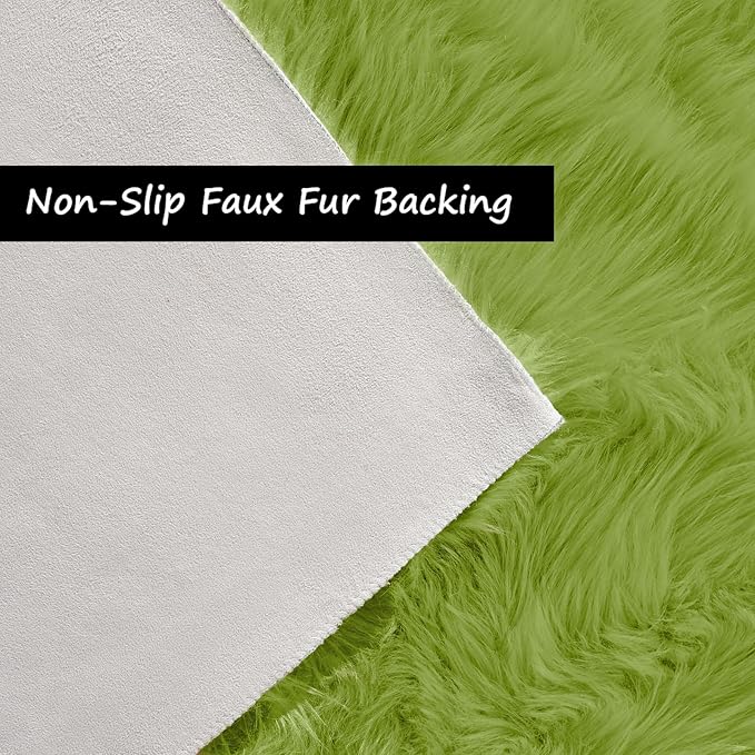 Goolela Lime Green Circle Rug 6ft Fluffy Fuzzy Round Faux Fur Sheepskin Carpet for Bedroom Playroom Bedside Soft Shaggy Washable