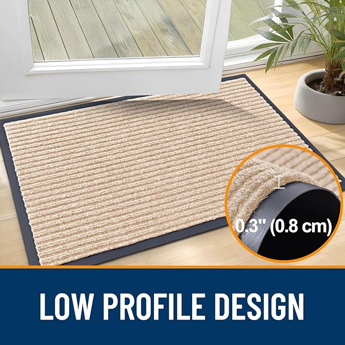 OLANLY Front Door Mat Indoor Outdoor Entrance, Waterproof Heavy Duty Doormat, Fade Resistant, Low Profile, Easy Clean Patio Porch Welcome Floor Mats for Entry, 47x34, Beige