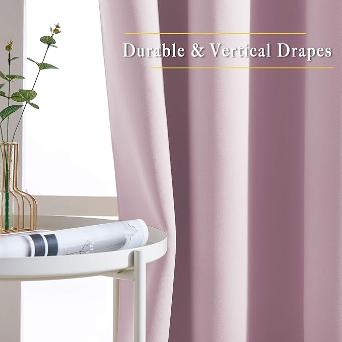 NICETOWN Room Darkening Curtain Panels 84 - Window Treatment Energy Saving Thermal Insulated Solid Grommet Room Darkening Drapes for Living Room (Baby Pink, 1 Pair, 66 by 84-Inch)