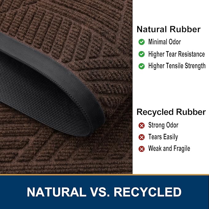Smiry Front Door Mat Outside Entrance, Heavy Duty Sturdy Natural Rubber Doormat, Trap Dirt and Moisture, Easy Clean Low Profile Mats for Indoor Outdoor Entry, Irregular Triangle (29.5x17, Dark Brown)