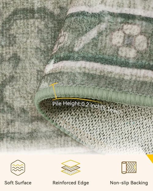 Area Rugs 3'x10' Runner Rug Non Slip Washable for Kitchen Hallway Bedroom Beside Laundry Room Bathroom Rug, Floor Carpet, Dark Green Gray
