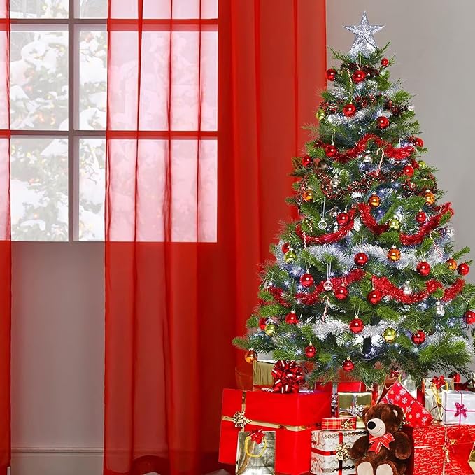 SpaceDresser Basic Rod Pocket Sheer Voile Window Curtain Panels White 1 Pair 2 Panels 42 Width 84 Inch Long for Kitchen Bedroom Children Living Room Yard(Red,42 W x 84 L)