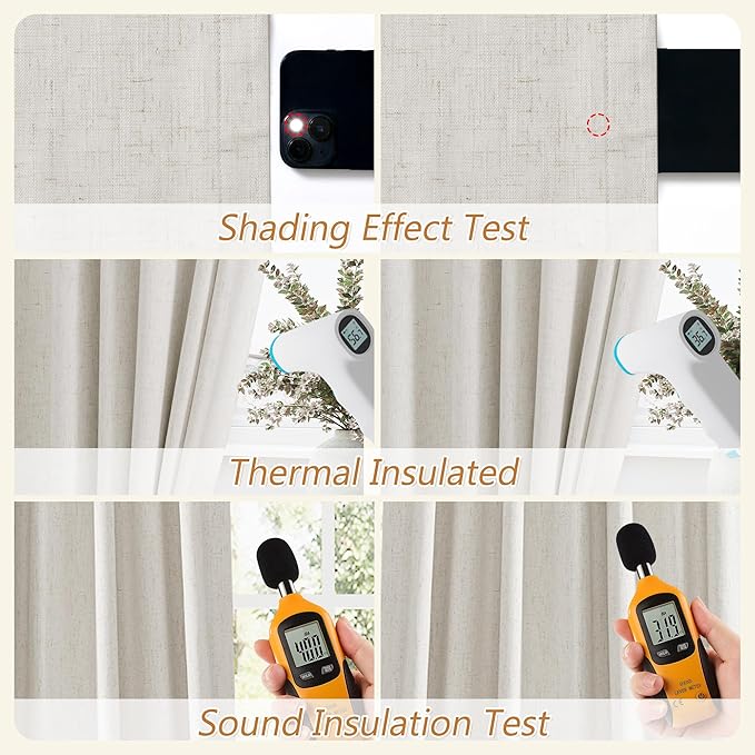 Guken Boho 86 Inches Long 100% Blackout Curtains 2 Panels Set for Living Room Bedroom Linen Drapes Room Darkening Winter Thermal Insulated Black Out Curtain Back Tab Rod Pocket, 52x86