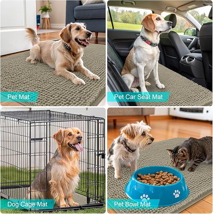 OLANLY Dog Door Mat for Muddy Paws 70x46, Absorbs Moisture and Dirt, Absorbent Non-Slip Washable Doormat, Quick Dry Chenille Mud Mat, Entry Indoor Entryway Carpet for Inside Floor, Warm Taupe