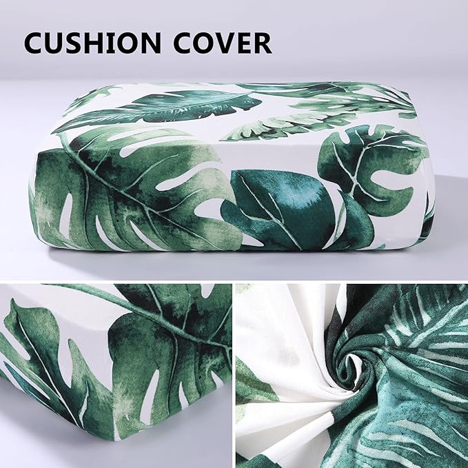hyha Printed Couch Cushion Covers, Floral Sofa Covers Washable for 2 Cushion Couch, Stretch Pattern Outdoor Cushion Covers for Patio Furniture with Elastic Bottom(Medium, Monstera Deliciosa)