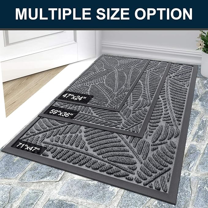 Colorxy Waterproof Doormat, Sturdy Natural Rubber Front Indoor Mat, Non Slip Low Profile Indoor Outdoor Door Mats, Stain and Fade Resistant Floor Mat, Easy Clean Patio Entrance Mat, 47''x24'', Grey