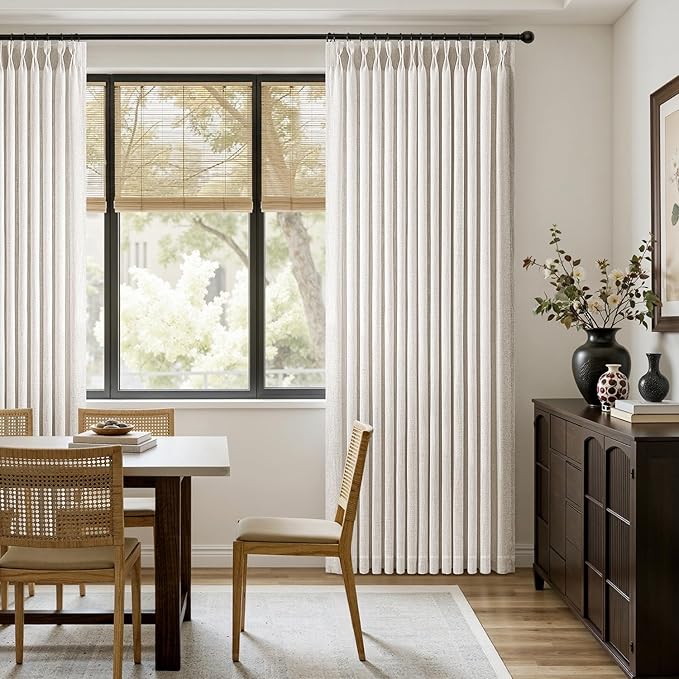 MIULEE Pinch Pleated Thick Linen Curtains 84 Inches Long 2 Panels for Living Room Bedroom, Linen Textured Memory Trained Drapes Pleat Back Tab Light Filtering Natural Window Curtains with Hooks&Rings