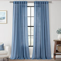 Denim Blue Curtains for Living Room Back Tab Modern Farmhouse Semi Sheer Blue Curtains 144 inches Long 2 Panels Set Muted Neutral Window Curtain for Dining Room Bedroom 52x144