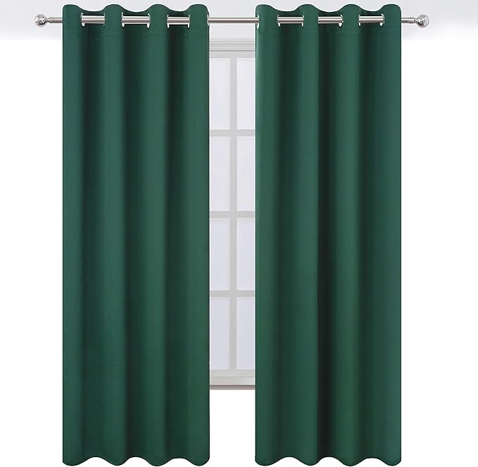 LEMOMO Dark Green Thermal Blackout Curtains/52 x 95 Inch/Set of 2 Panels Room Darkening Curtains for Bedroom