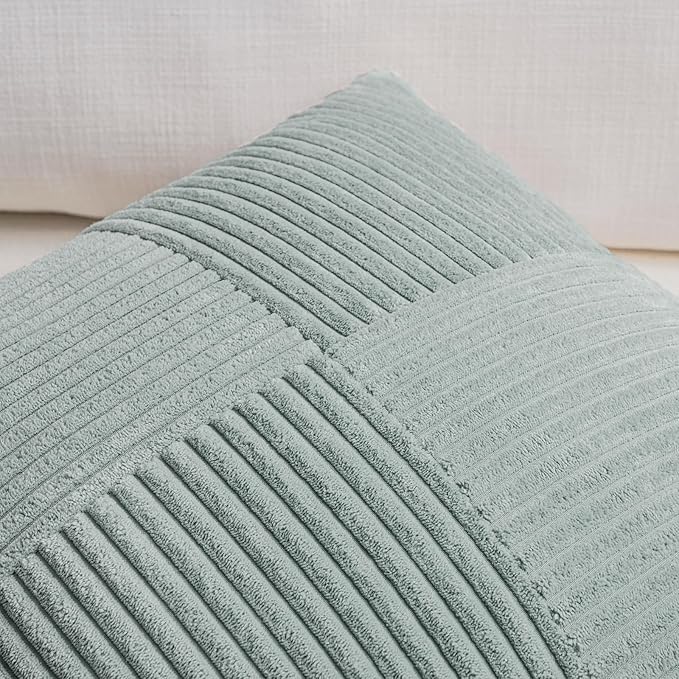 Fancy Homi 2 Packs Grey Blue Lumbar Decorative Throw Pillow Covers 14x22 Inch for Living Room Couch Bed, Rustic Farmhouse Boho Home Decor, Soft Striped Corduroy Rectangle Accent Cushion Case 35x55 cm