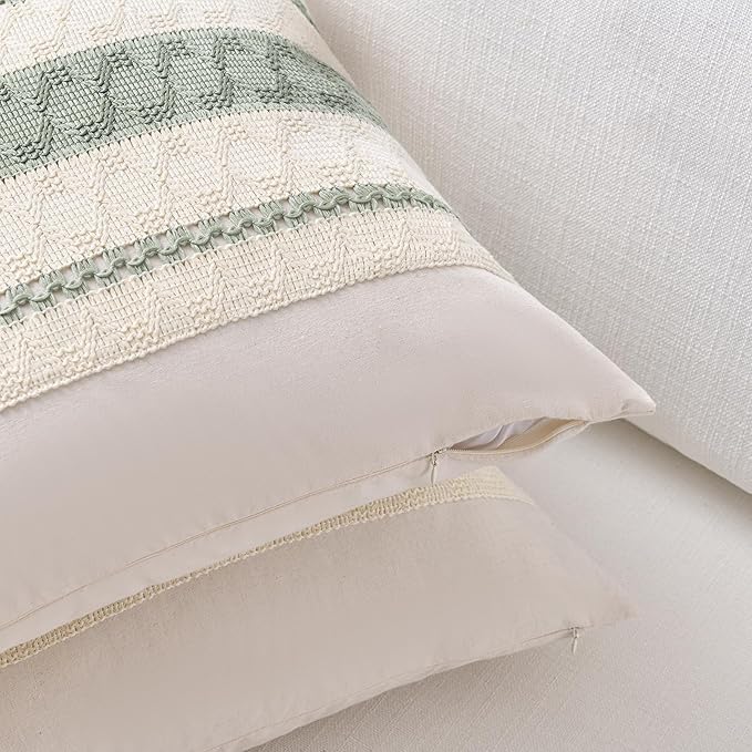 Fancy Homi Set of 1 Sage Green Boho Big Decorative Throw Pillow Covers 24x24 Inch for Living Room Bedroom Couch Bed, Rustic Retro Cushion Case, Bohemian Room Home Decor