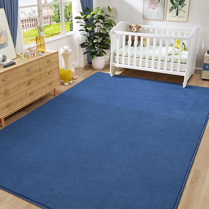 Amearea Large Modern Area Rugs for Bedroom Living Room, 6x9 Feet Blue Thickened Memory Foam Rug, Fluffy Indoor Washable Rugs Non Slip Minimalist Carpet for Boys Girls Dorm Nursery Room Decor