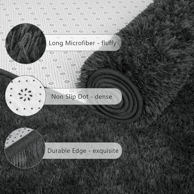 Chicrug Soft Area Rugs for Bedroom Living Room Plush Fluffy Rug 3x5 Feet, Shag Furry Area Rug Carpet Non Shedding for Nursery Children Kids Girls Room Home Decorative, Dark Grey