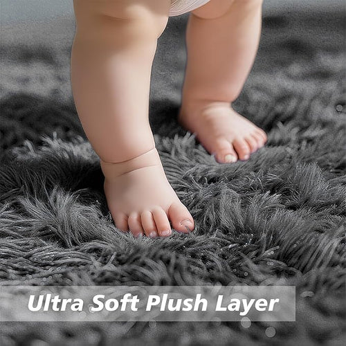 9x12 Fluffy Area Rugs for Living Room,Large Fuzzy Shag Area Rug for Bedroom,Deep Grey Soft Non-Shedding Indoor Plush Carpet for Kids Bedroom Nursery Home Decor
