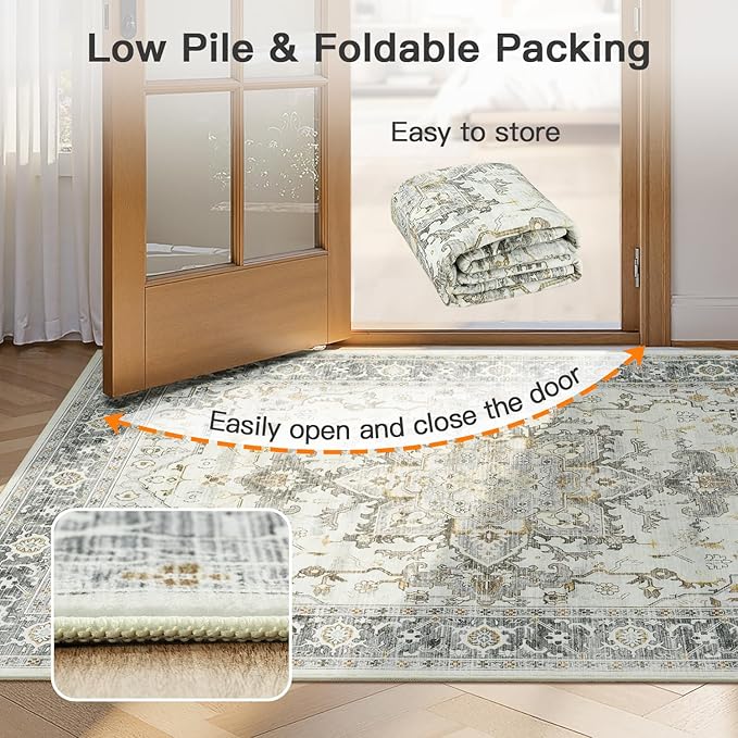 Lofus 2x3 Washable Rug for Entryway Bathroom, Non Slip Kitchen Mats for Floor, Vintage Soft Door Mat Indoor Entrance, Small Area Rugs, Farmhouse Carpet for Entry Living Room Bedroom, Taupe Grey
