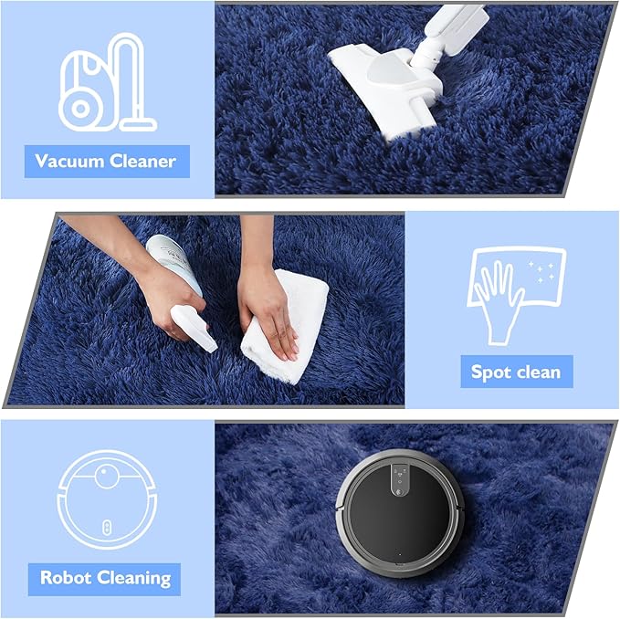 yulidayang Blue Fluffy Round Area Rugs for Bedroom,5'X5'Shag Circle Area Rugs for Living Room,Non Slip Fuzzy Plush Rug for Kids Room Boys Girls Room and Dorm Home Decor Rug