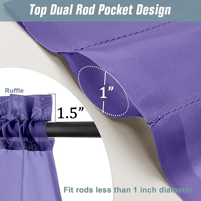 Purple Valances for Windows 14 inch Length 2 Panels Set, Small Voile Sheer Curtains for Bathroom, Soft Fabric Lightweight Light Filtering Kitchen Curtains, Dual Rod Pocket, 2x42Wx14L Inches