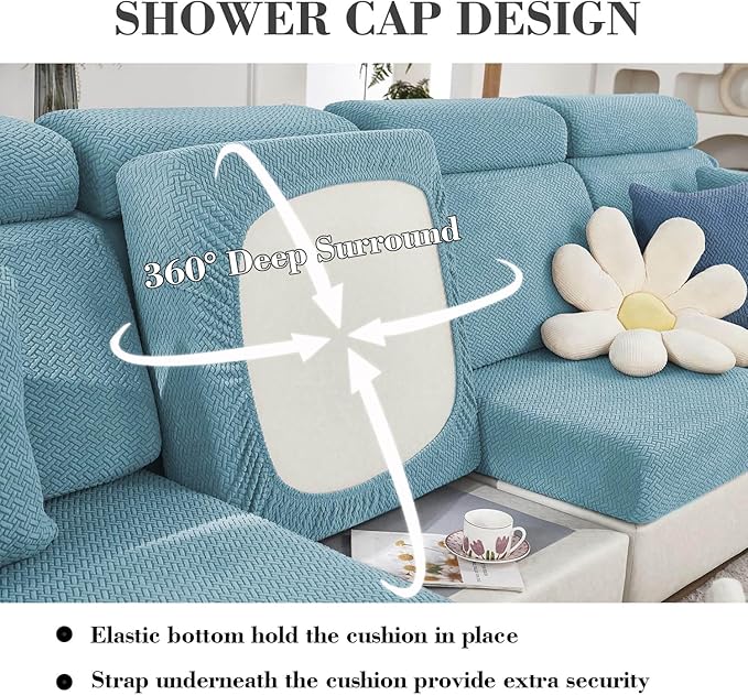 Sofa Covers Couch Covers for Sofa Pet Friendly Couch Cushion Covers Universal Sofa Covers Washable Stretch Slipcovers for Sectional Sofa (Texture Sea Blue,Headrest Cover)