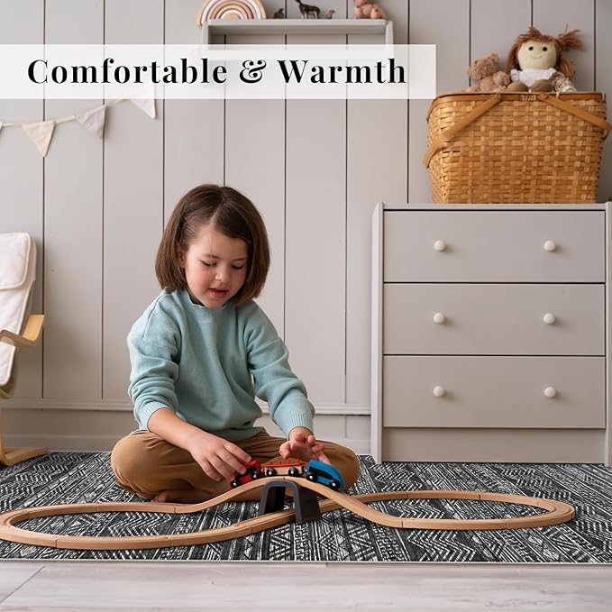 3x15 Washable Kitchen Runner Rug: Modern Moroccan Runners for Hallway Soft Non Slip Rugs with Rubber Backing Low Pile Thin Waterproof Floor Carpet for Entryway Bedroom Bathroom Indoor 3x15 Black