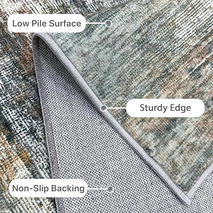 Area Rugs 4x6 for Living Room Bedroom, Modern Abstract Machine Washable Rug, Large Soft Low Pile Floor Cover with Non Slip Backing for Dining Room, Ash Gray Brown