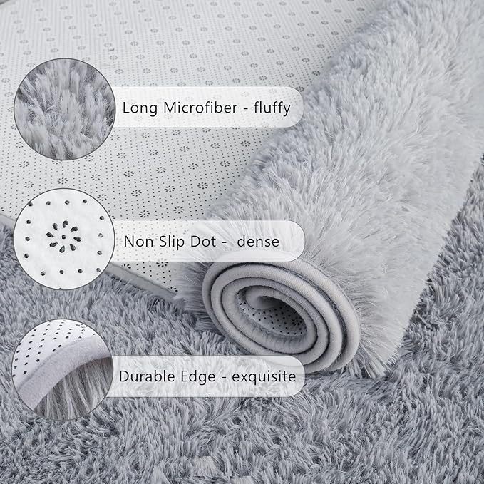 Chicrug Soft 2x10 Runner Rug for Bedroom Living Room Plush Fluffy Rug, Shag Furry Hallway Runner Carpet Rug Non Shedding for Nursery Children Kids Girls Room Home Decorative, Grey