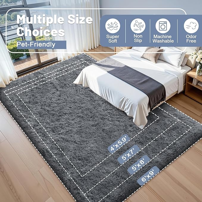 OLANLY 2x10 Machine Washable Runner Rugs for Hallway, Soft Fluffy Shaggy Bedside Rugs for Bedroom, Living Room, Indoor Floor Carpet for Kids Girls and Boys, Nursery Rooms, Home Decor Aesthetic, Grey