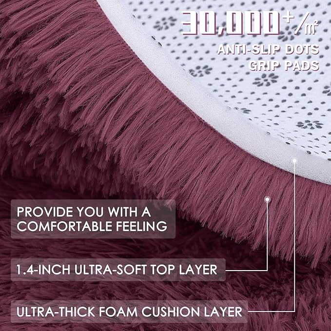 OLANLY 2x4 Machine Washable Runner Rugs for Hallway, Soft Fluffy Shaggy Bedside Rugs for Bedroom, Living Room, Indoor Floor Carpet for Kids Girls Boys, Nursery Rooms, Home Decor Aesthetic, Burgundy