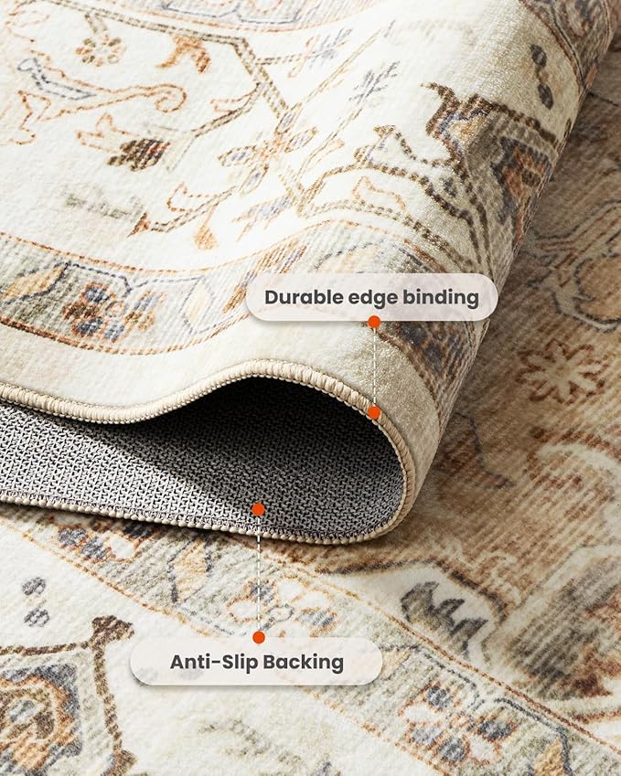 AMADA HOMEFURNISHING 2x3 Washable Area Rug, Low-Profile Entryway Rug with Non-Slip Backing & Durable Edge Binding, Vintage Rug Pattern, Small Rugs for Entryway, Kitchen & Living Room