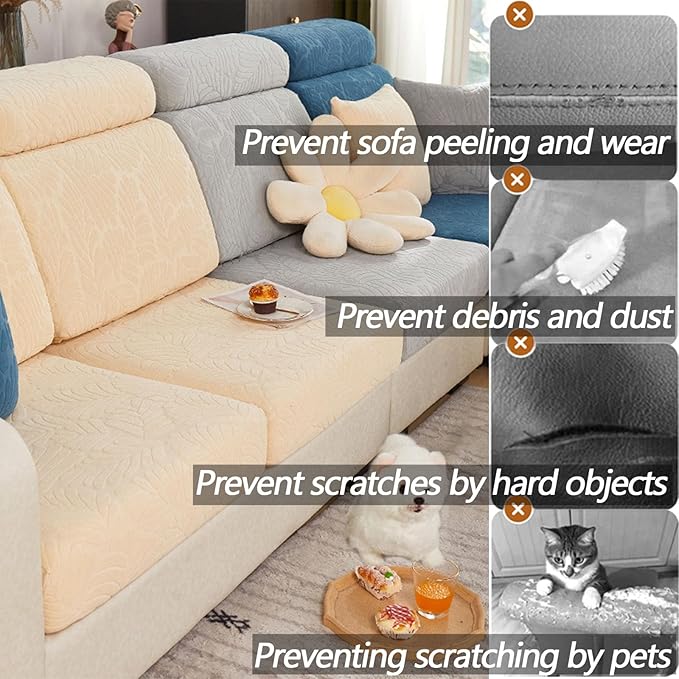 Soothing Home Sofa Covers, Sofa Hero Covers, Wear-Resistant Universal Couch Covers Washable Stretch Sectional Couch Cushion Covers (Metal Grey,Extra Large Seat Cover)