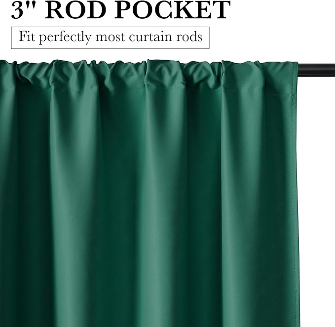 RYB HOME Bedroom Blackout Curtains 54 inches Long, 100% Blackout Thermal Insulated Noise Reducing Curtains for Living Room Nursury, 42 inches Wide by 54 inches Long, Dark Green