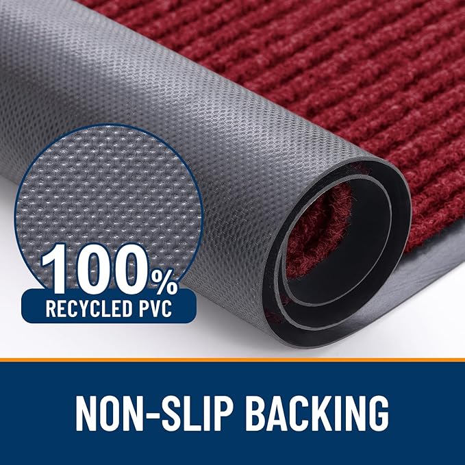 OLANLY Front Door Mat Indoor Outdoor Entrance, 2-Pack 59 x 34 Inch, Waterproof Heavy Duty Doormat, Fade Resistant, Low Profile, Easy Clean Patio Porch Welcome Floor Mats for Entry, Wine Red
