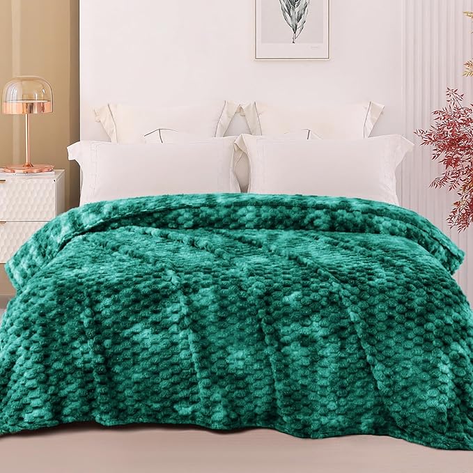 Exclusivo Mezcla Fleece Twin Blanket for Bed, Extra Large Fuzzy Tie-dye Teal Bed Blankets, Soft Cozy Plush Sofa Throws for All Seasons, 60x80 Inches
