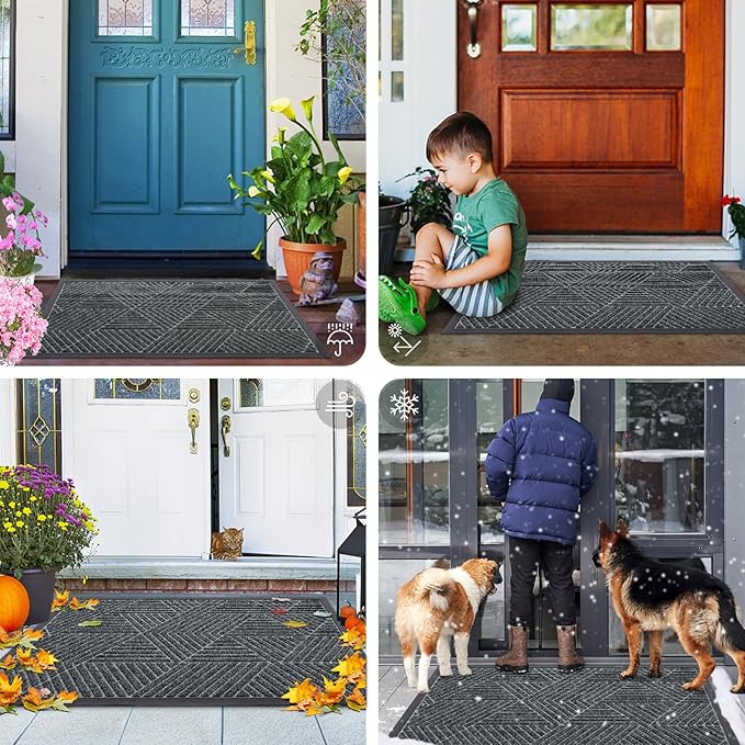 Smiry Front Door Mat Outside Entrance, Heavy Duty Sturdy Natural Rubber Doormat, Trap Dirt and Moisture, Easy Clean Low Profile Mats for Indoor Outdoor Entry, Irregular Triangle (59x20, Grey)