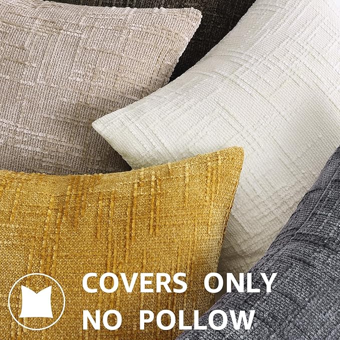 decorUhome Summer Cream White Chenille Throw Pillow Covers 16x16 Set of 2 Textured Soft Cozy Slubby Couch Pillow Covers Modern Farmhouse Boho Decorative Pillow Cases for Bed Sofa Living Room